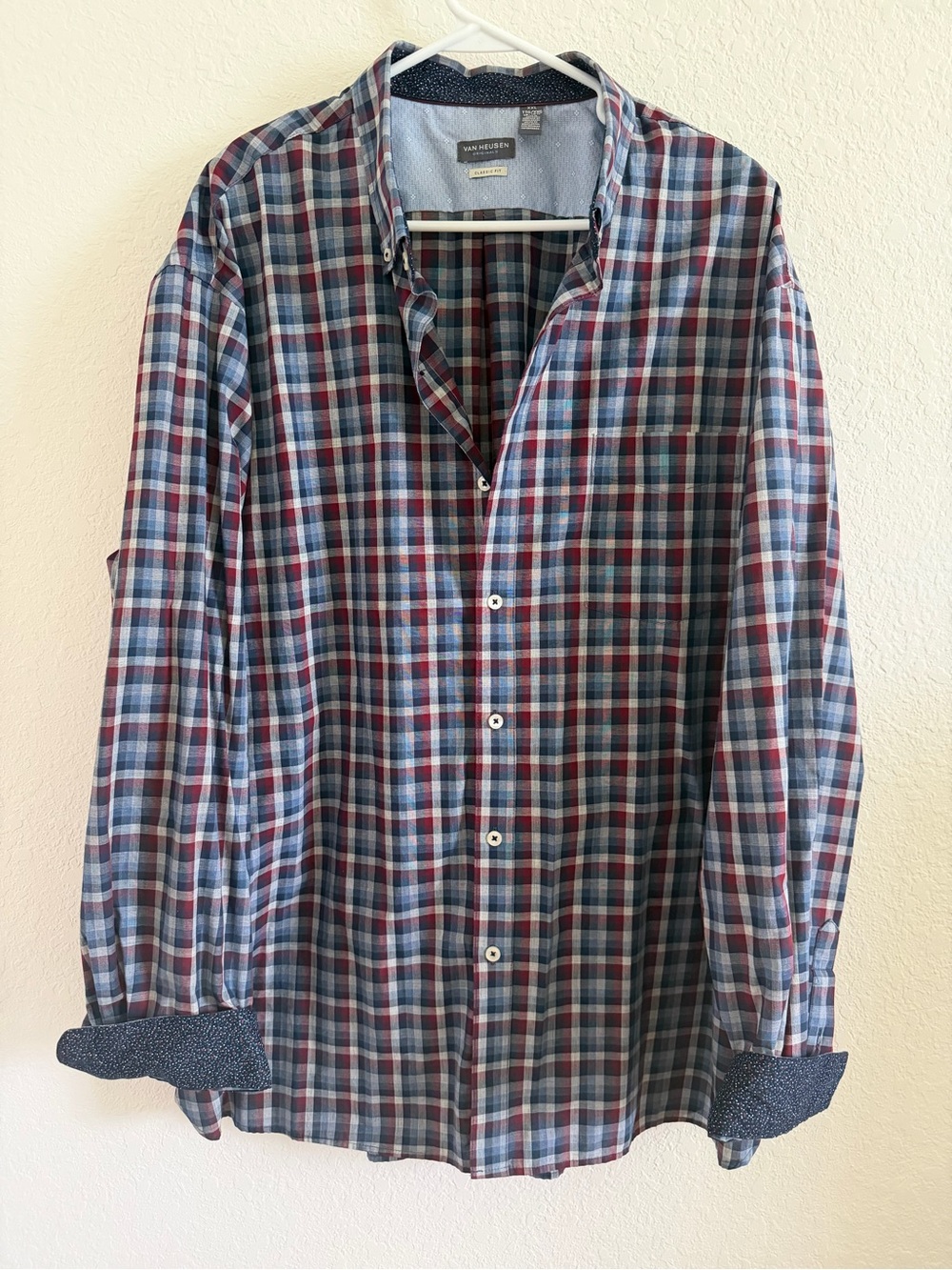 Van Heusen Blue and Red Plaid Casual Button-Down Shirt